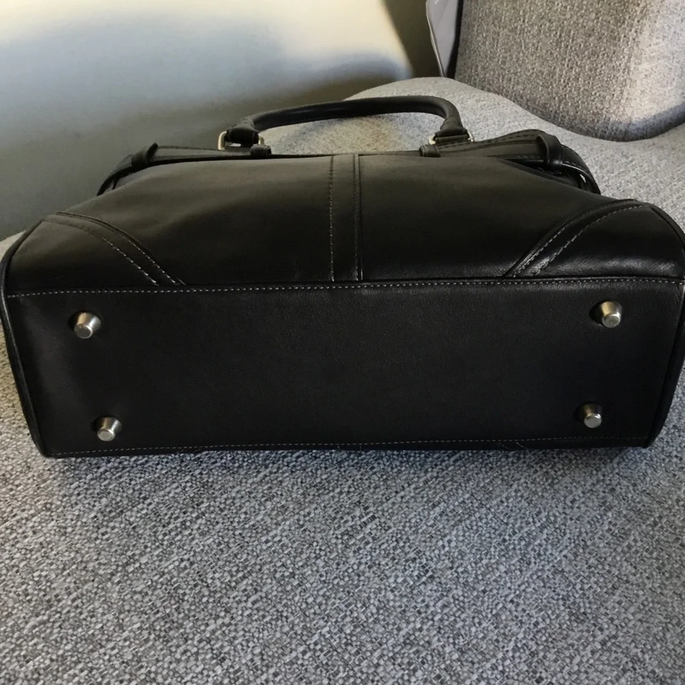 Coach Black Leather Top-Handle Satchel with Silver Hardware